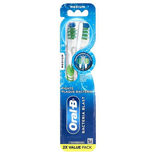 Bacteria Blast Toothbrush, Medium, 2 Toothbrushes Oral-B