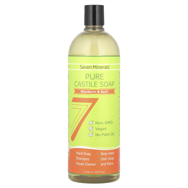 Pure Castile Soap, Mandarin & Basil, 33.8 fl oz (1 l) Seven Minerals