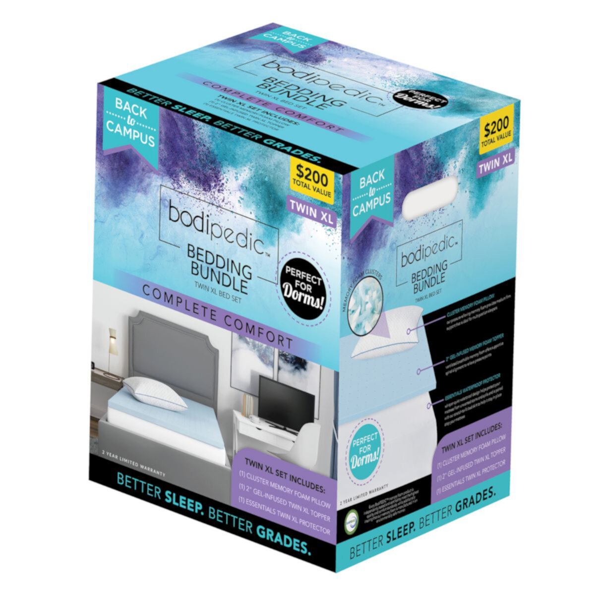 BodiPedic Back to Campus 3-Piece Twin XL Bedding Bundle Set BodiPEDIC