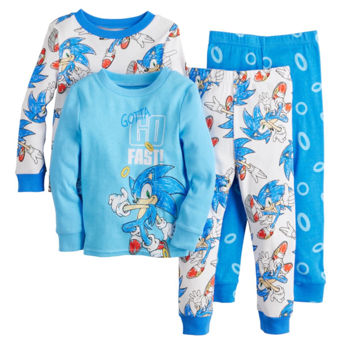 Toddler Boy Sonic the Hedgehog Long Sleeve Tops & Bottoms 4-Piece Pajama Set Licensed Character