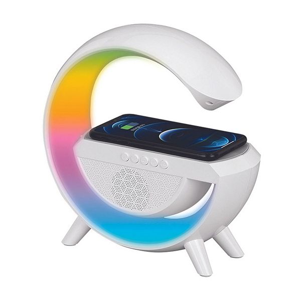 Bluetooth Led Wireless Charging Speaker With Fm Radio, White Ztech