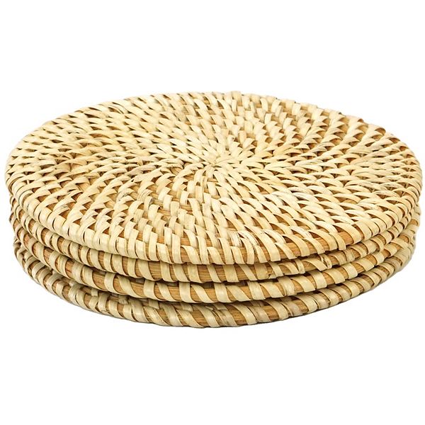 Set of 4 Decorative Round Natural Woven Handmade Rattan Placemats Wickerwise