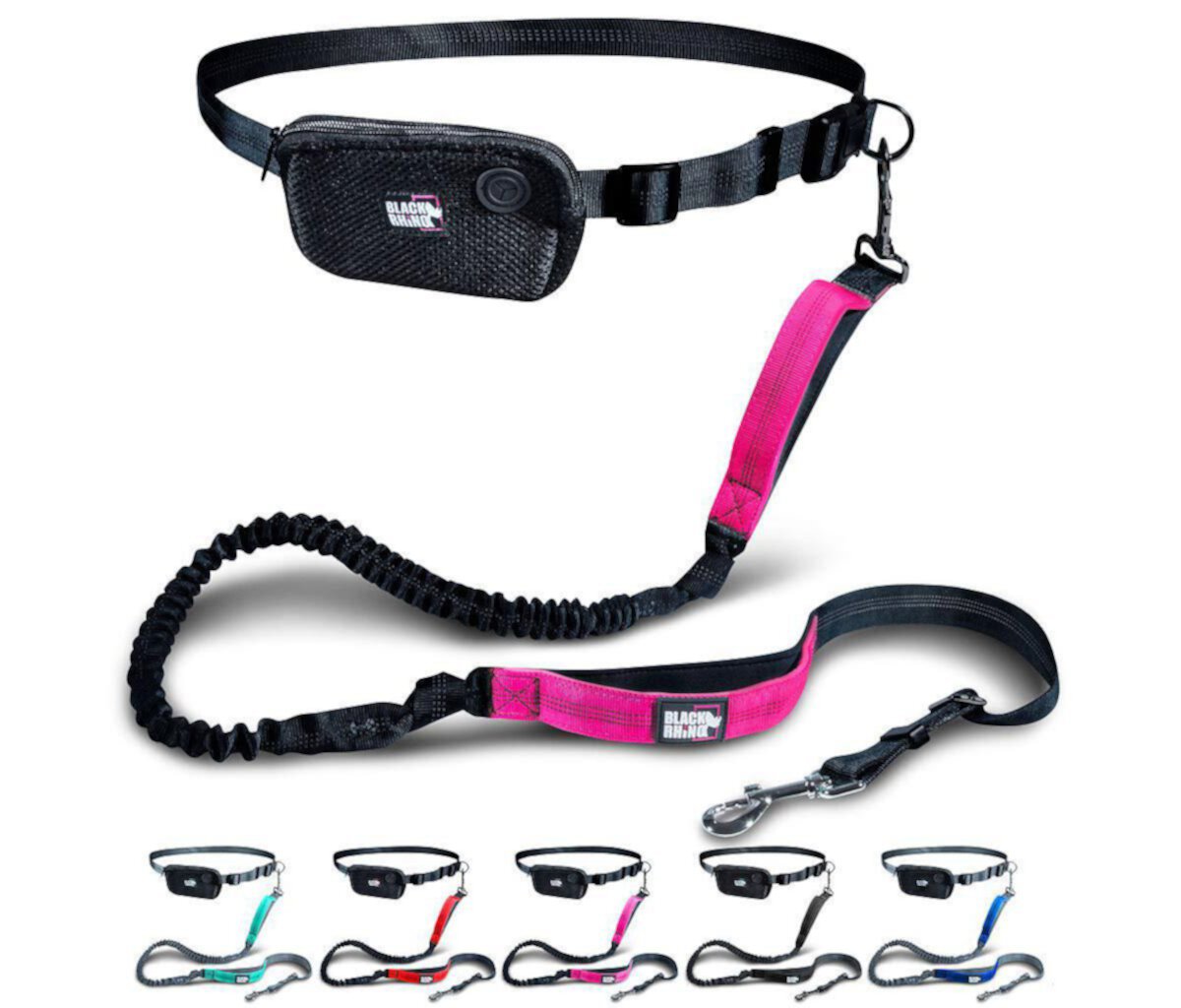 Adjustable Hands Free Dog Leash With Dual Handle Bungee And Neoprene Padding Black Rhino