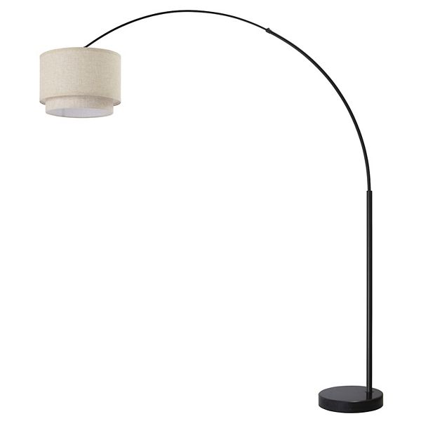 FC Design Modern 81&#34; Tall Standing Adjustable Arched Floor Lamp with Double Drum Shade and Marble Base F.C Design