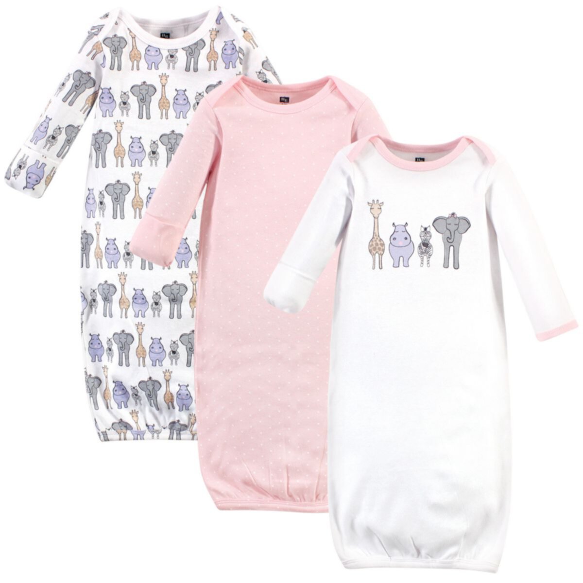 Hudson Baby Infant Girl Cotton Long-Sleeve Gowns 3pk, Pink Safari Hudson Baby