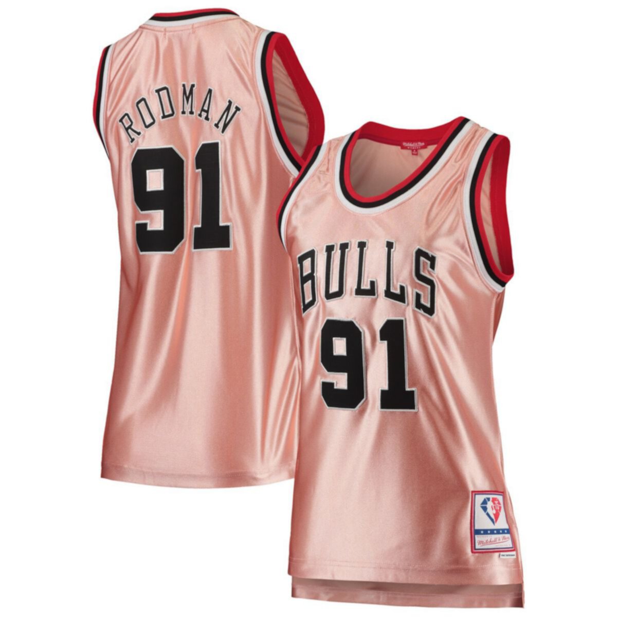 Женская Футболка Mitchell & Ness Dennis Rodman Розовое золото 75-летие Chicago Bulls 1997 Swingman Mitchell & Ness