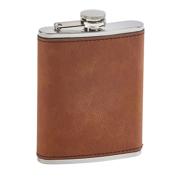 5.25&#34; Caramel Leatherette Stainless Steel Flask Contemporary Home Living