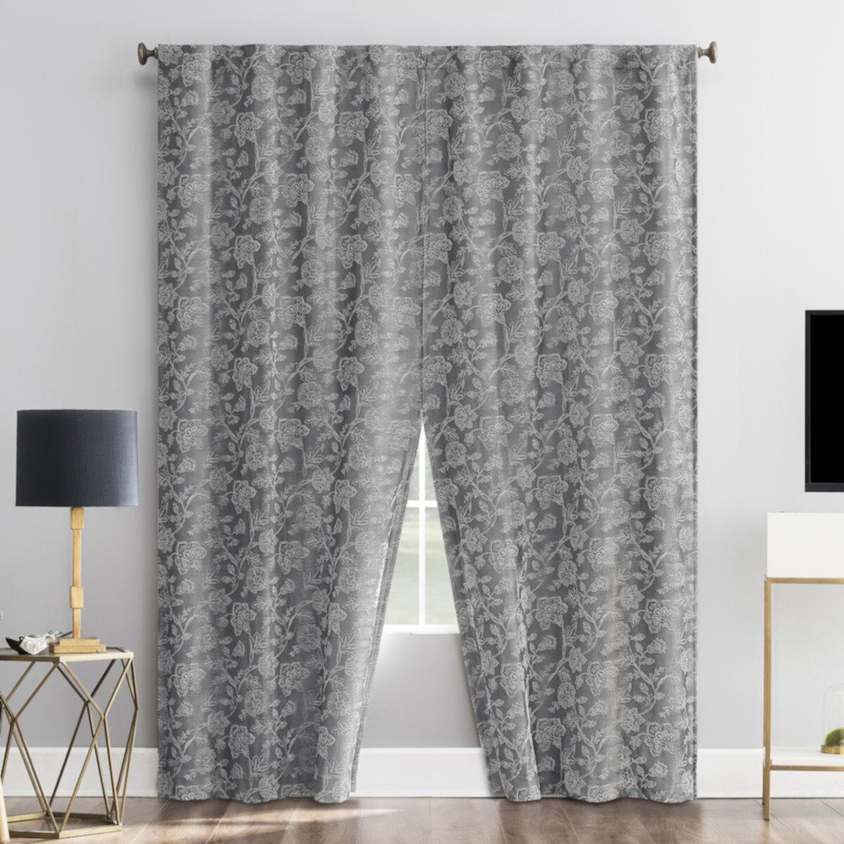 Sun Zero Sierra 100% Blackout Set of 2 Floral Print Back Tab Window Curtain Set Sun Zero