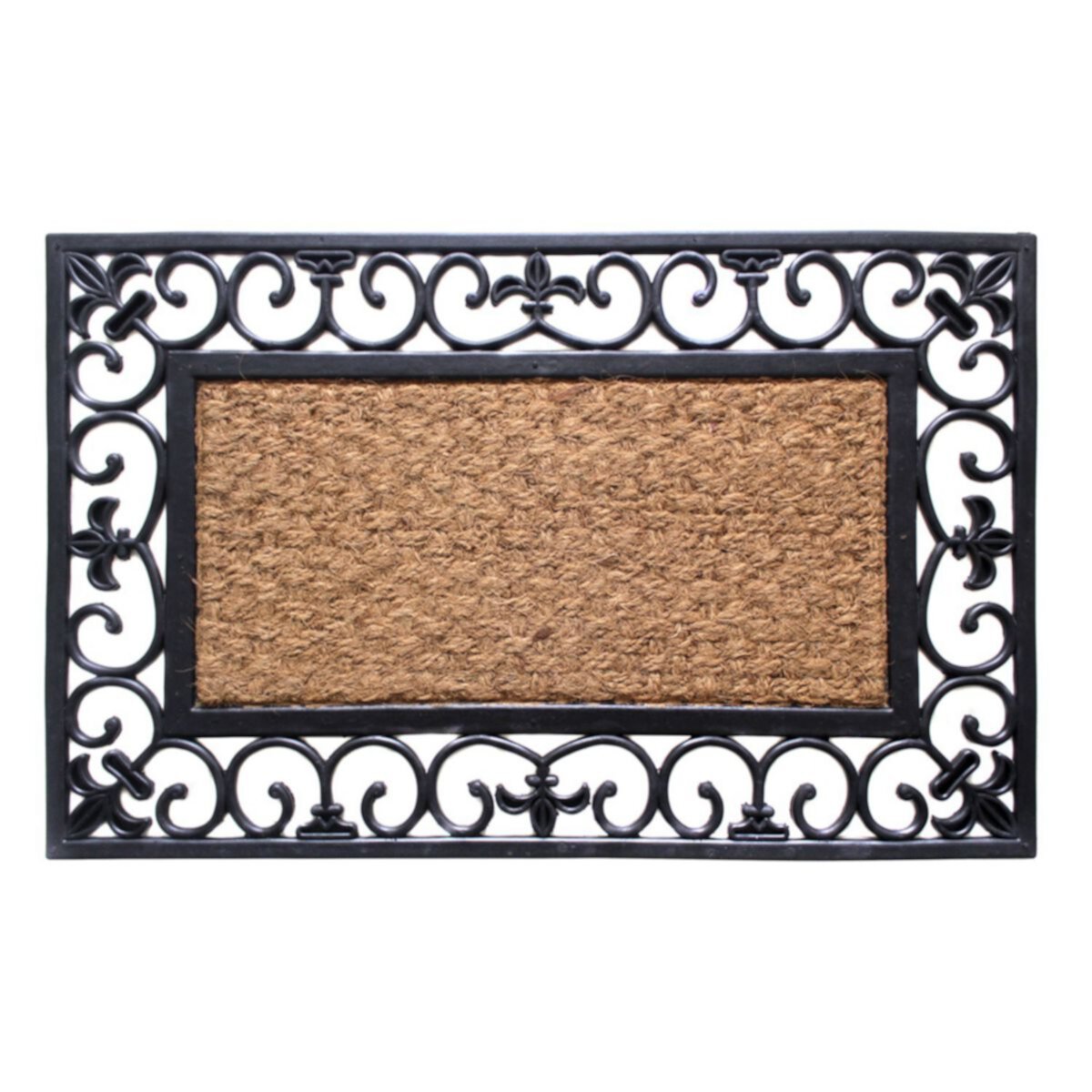 RugSmith Fleur De Lis Faux Ironwork Border Coir Doormat RugSmith