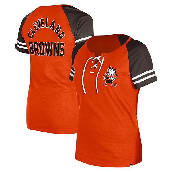 Женская Футболка New Era Orange Cleveland Browns Throwback Lace-Up Raglan New Era