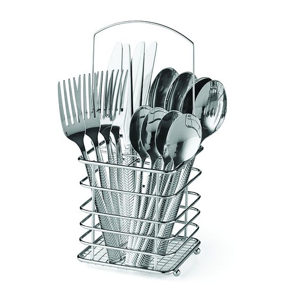 Cambridge Bromwell Mirror 16-pc. Flatware Set with Chrome Storage Caddy Cambridge