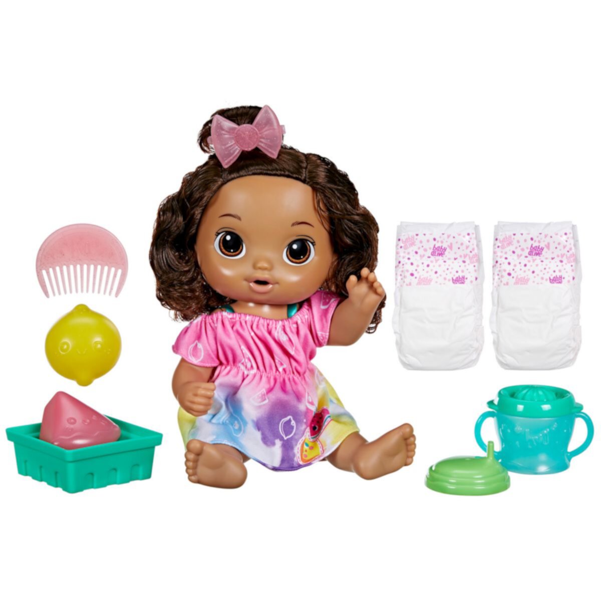 Кукла Baby Alive Lemon Fruity Sips с 2 пластиковыми фруктами и соковыжималкой Baby Alive