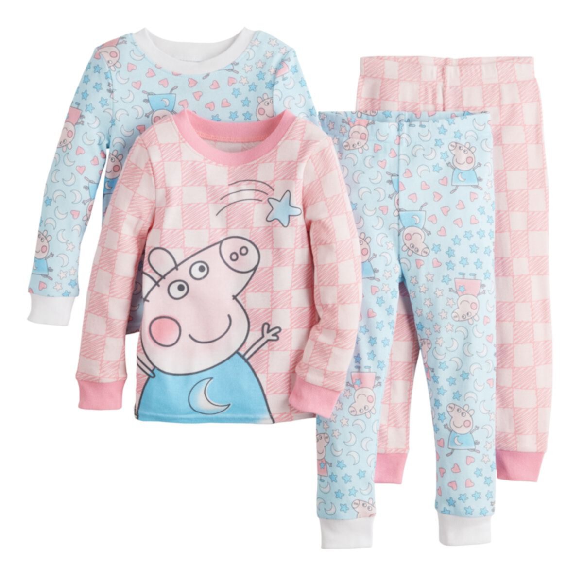 Toddler Girl Peppa Pig Long Sleeve Pajama Tops & Pajama Pants 4-Piece Set Licensed Character