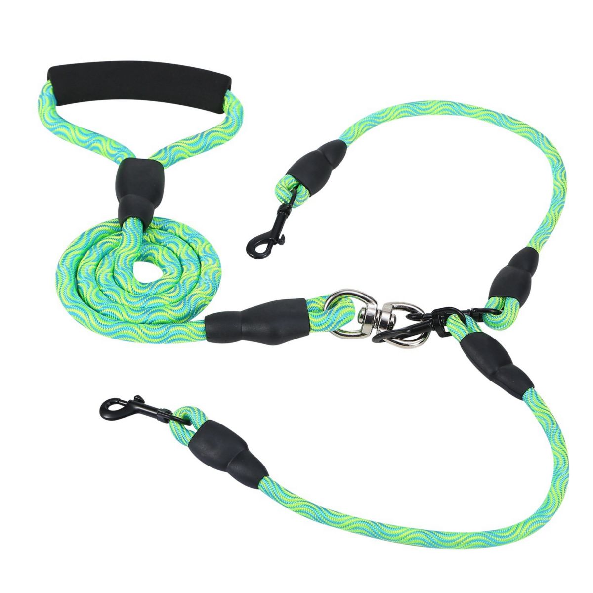 No-tangle Reflective Double Dogs Leash Walking Leash With Swivel Coupler And Padded Handle Eggracks By Global Phoenix