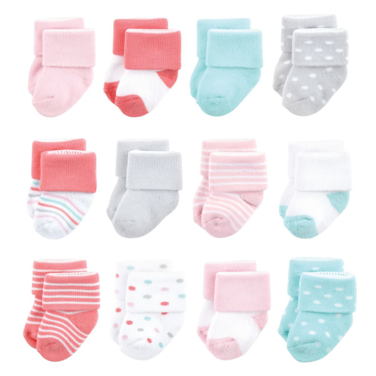 Luvable Friends Baby Girl Newborn and Baby Terry Socks, Coral Dots 12-Pack Luvable Friends