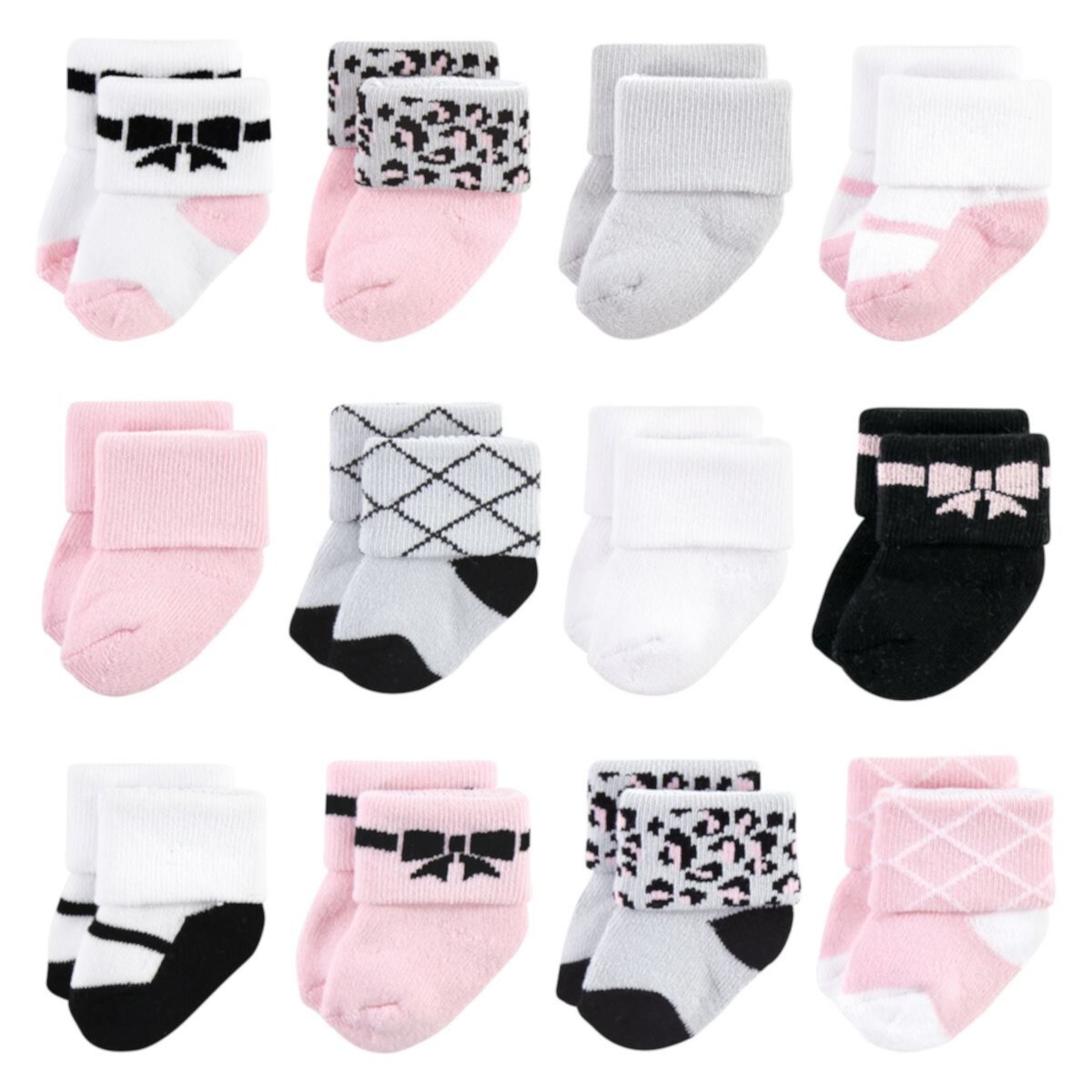 Hudson Baby Infant Girl Cotton Rich Newborn and Terry Socks, Bows 12-Pack Hudson Baby