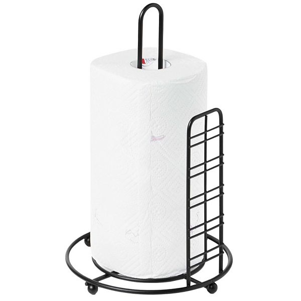 Freestanding Round Single Roll Sturdy Black Iron Towel Paper Holder Stand Roll Dispenser Basicwise