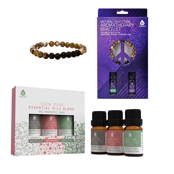 Pursonic Aromatherapy Bliss Bundle: Lava Stone Bracelet + Pure Essential Oils. Pursonic