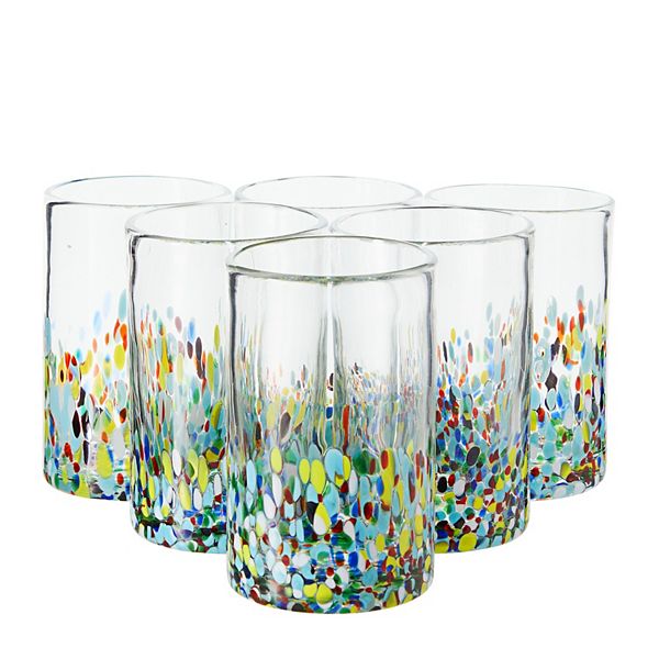 14 oz Hand Blown Mexican Drinking Glasses, Confetti Tumbler Cups (Set of 6) Okuna Outpost