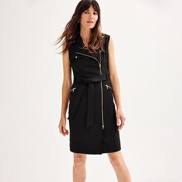 Women's Andrew Marc Sleeveless Collar Neck Moto Dress Andrew Marc