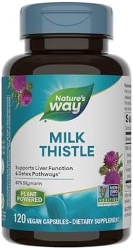 Nature's Way Milk Thistle, Supports Liver Function & Detox Pathways*, 175 mg Milk Thistle Seed Extract Standardized to 80% Silymarin per Serving (Порция), Vegan, 60 Capsules (Капсулы) (Packaging May Vary) Nature's Way