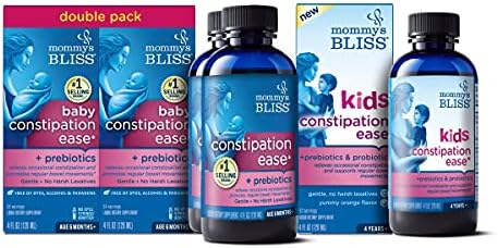 Mommy's Bliss Baby Constipation Ease 4 Fl Oz (Pack of 2) with Kids Constipation Ease 4 Fl Oz (Pack of 1), Baby & Kids Constipation Relief with Prebiotics Mommy's Bliss