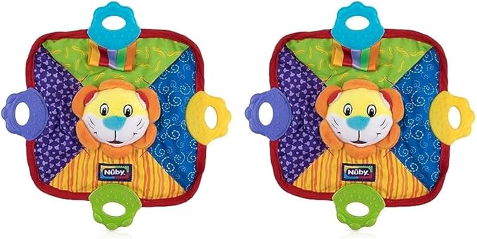 Nuby Teething Blankie Characters May Vary, Red/Yellow/Green/Orange/Blue, 1 Count (Pack of 2) NUBY