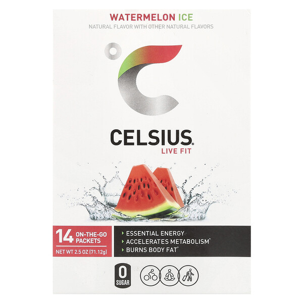 Live Fit, Watermelon Ice, 14 On-The-Go-Packets (Пакеты ), 0.18 oz (Унции) (5.08 g) Each Celsius