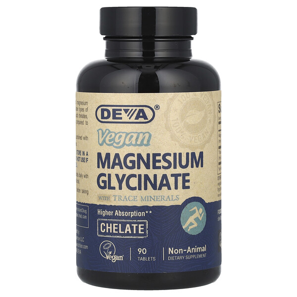 Vegan Magnesium Glycinate With Trace Minerals, 90 Tablets (Таблетки) Deva