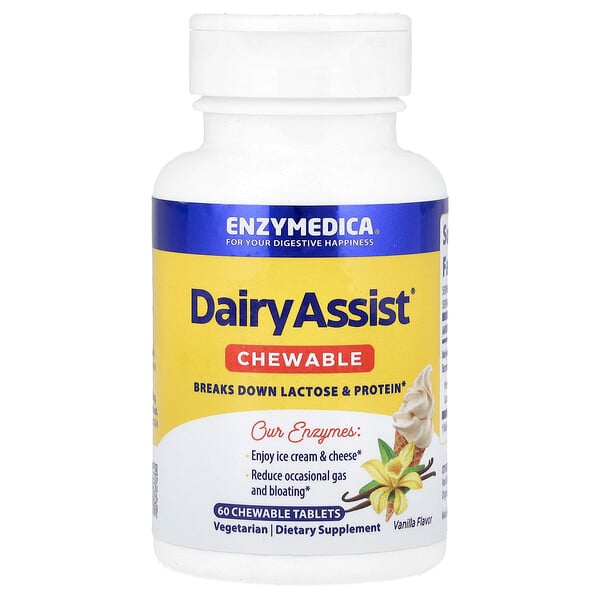 DairyAssist® Chewable, Vanilla, 60 Chewable Tablets (Жевательные таблетки) Enzymedica