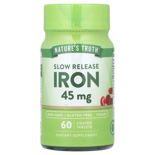 Slow Release Iron, 45 mg, 60 Coated Tablets (Таблетки с покрытием) Nature's Truth