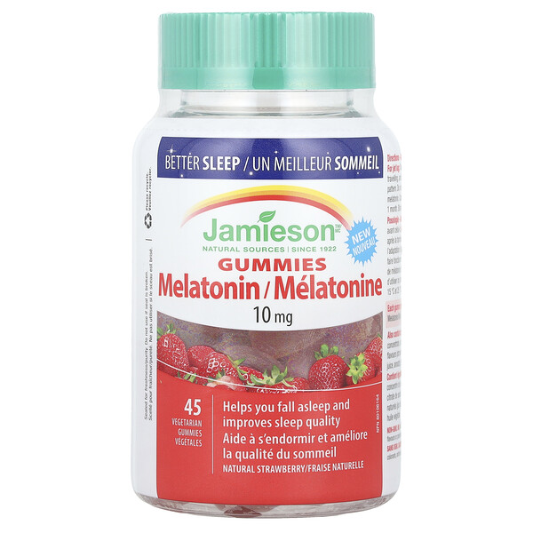 Melatonin Gummies (Жевательные конфеты), Natural Strawberry, 10 mg, 45 Vegetarian Gummies Jamieson Vitamins