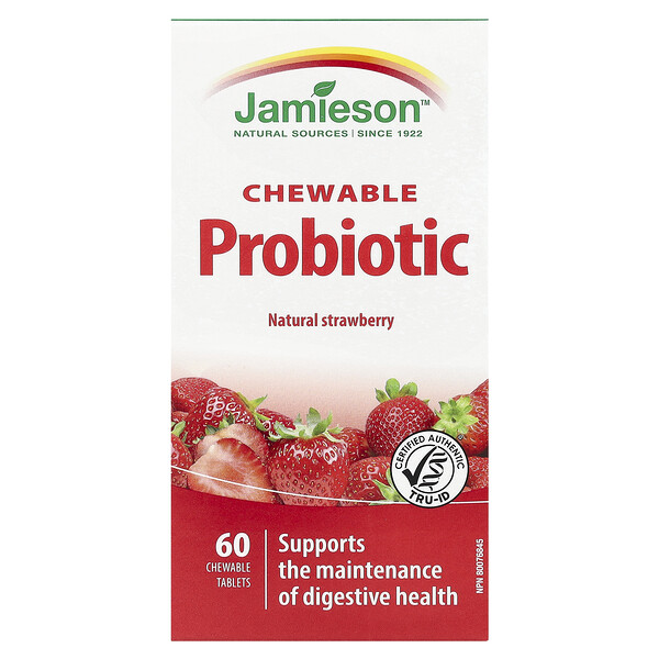 Chewable Probiotic, Natural Strawberry, 60 Chewable Tablets (Жевательные таблетки) Jamieson Vitamins