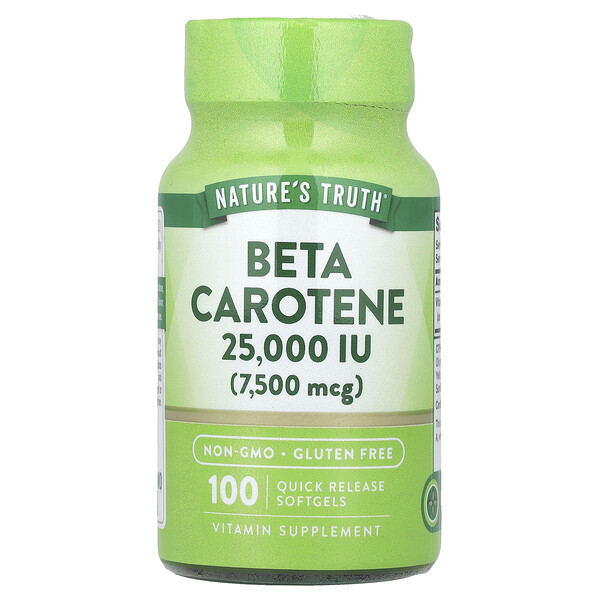 Beta Carotene, 25,000 IU (7,500 mcg), 100 Quick Release Softgels (Мягкие капсулы быстрого высвобождения) Nature's Truth