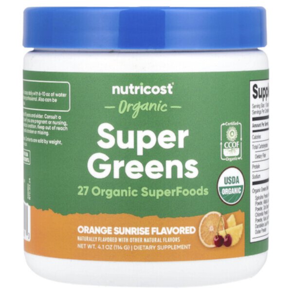 Organic Super Greens, Orange Sunrise, 4.1 oz (Унции) (114 g) Nutricost