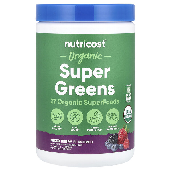 Organic Super Greens, Mixed Berry, 11.8 oz (Унции) (330 g) Nutricost