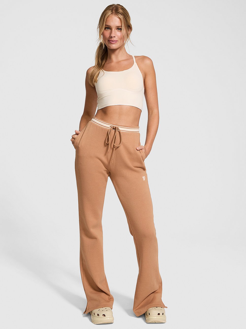 Ivy Fleece Split-Hem Flare Sweatpants Pink