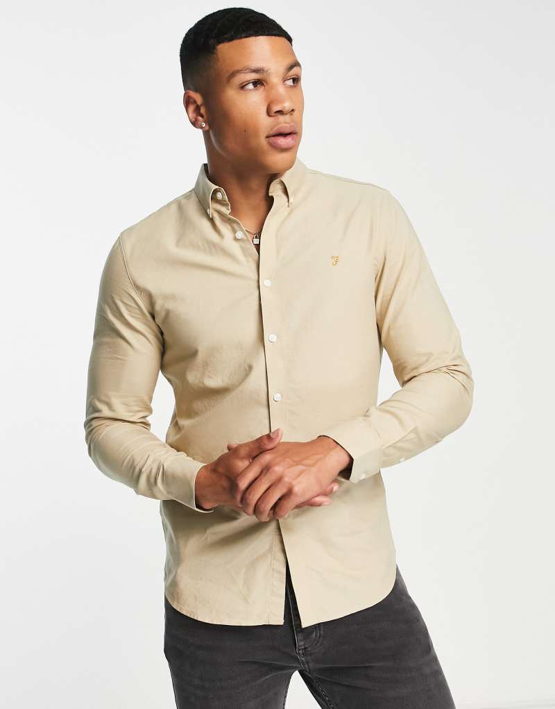 Farah Brewer cotton slim fit shirt in beige Farah