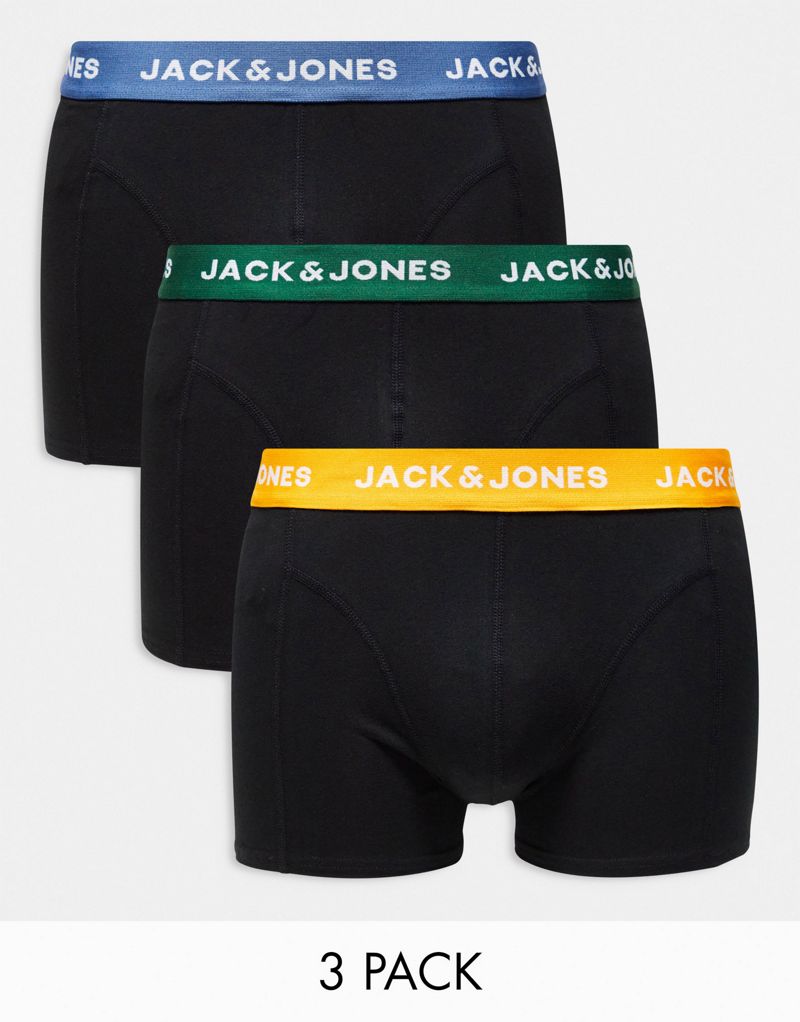 Мужские Боксеры Jack & Jones 3-pack в черном с цветным логотипом на поясе Jack & Jones