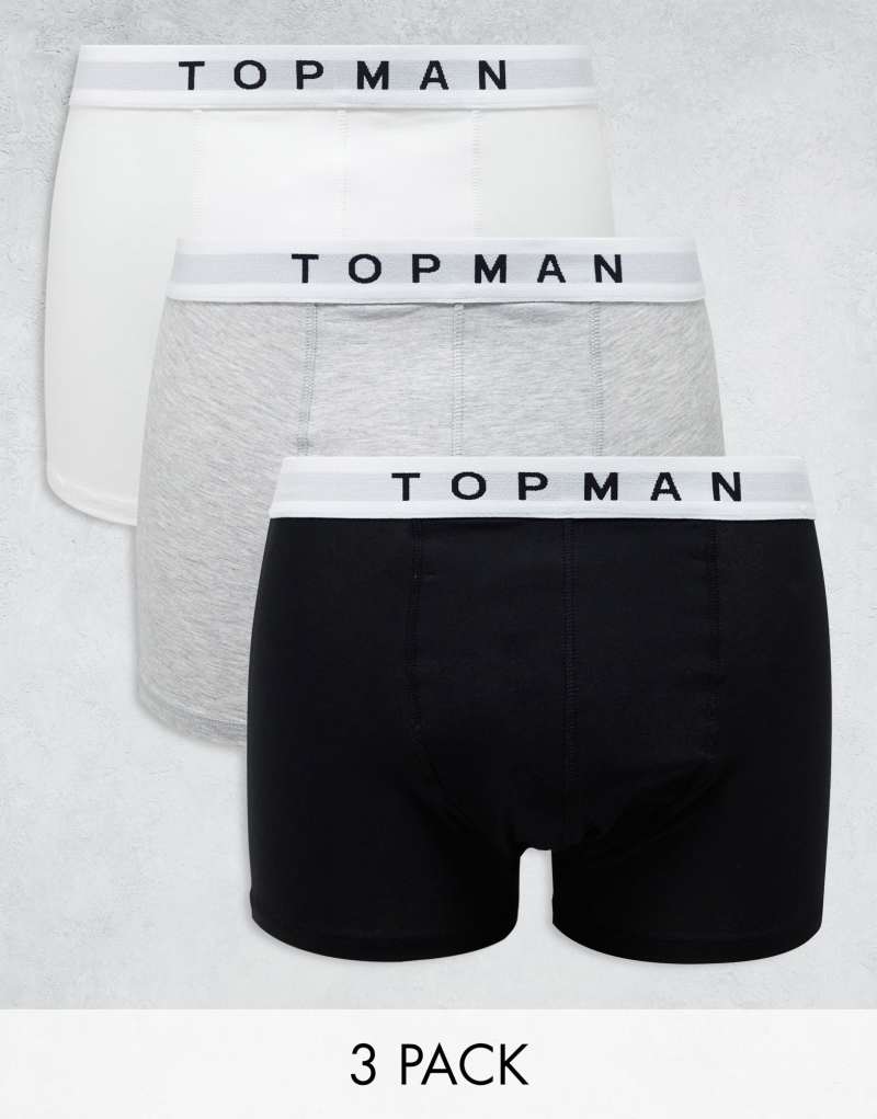 Мужские Боксеры Topman Тройной набор черный, белый и серый меланж с белыми поясами TOPMAN