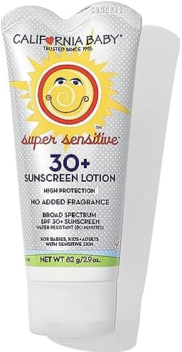 California Baby Super Sensitive SPF 30+ Sunscreen | Broad Spectrum | Titanium Dioxide | Hypoallergenic Unscented Mineral Sunscreen | Reef Safe Sunscreen | Sensitive Skin Friendly | 82g / 2.9oz California Baby