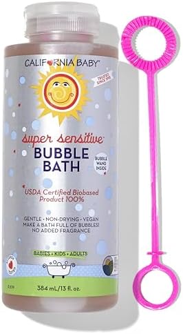 California Baby Super Sensitive Bubble Bath | No Added Fragrance | 100% Plant-Based Ingredients (USDA Certified) | Allergy Friendly | Babies, Adults & Kid Bubble Bath | Ideal for Sensitive Skin | Free Bubble Wand Included |13 Fl oz California Baby