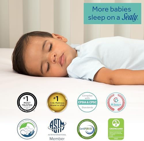 Sealy Baby Ortho Rest Extra Firm Waterproof Baby Crib Mattress & Toddler Bed Mattress, 150 Premium Coils, Orthopedic Airy Comfort, GREENGUARD Air Quality Certified - Made in USA, 52"X28" SEALY BABY