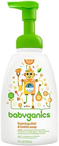 Babyganics Foaming Dish & Bottle Soap, Pump Bottle, Citrus, Plant-Derived Cleaning Power, Removes Dried Milk, 16 Fl Oz Babyganics