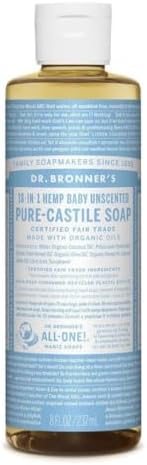 Dr. Bronner's - Pure-Castile Liquid Soap (Baby Unscented, 32 ounce, 2-Pack) - Made with Organic Oils, 18-in-1 Uses: Face, Hair, Laundry and Dishes, For Sensitive Skin and Babies, No Added Fragrance Dr. Bronner's