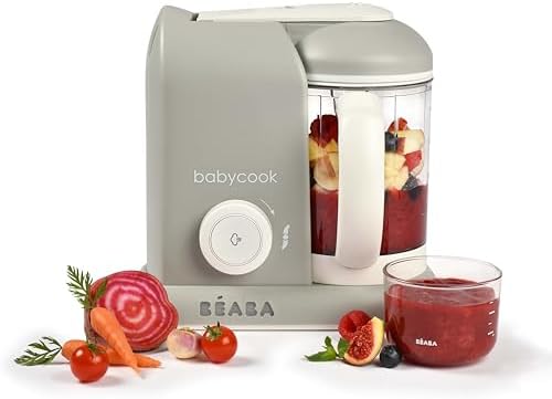 BEABA Babycook Solo 4 in 1 Baby Food Maker, Baby Food Processor, Steam Cook + Blend, Lrg Capacity 4.5 Cups 27 Servings in 20 Mins, Cook Healthy Baby Food at Home, Dishwasher Safe, Cloud BÉABA