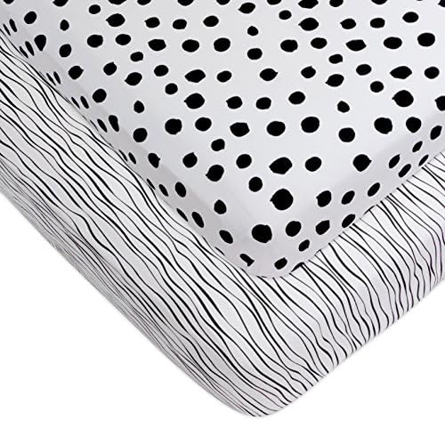 Pack n Play Playard Sheet | Portable Crib Sheet Set 2 Pack Black and White Abstract Stripes and Dots by Ely's & Co Ely's & Co.