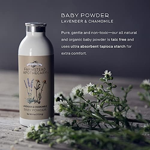 Farmstead Apothecary 100% Natural Baby Powder (Talc-Free) with Organic Tapioca Starch, Organic Chamomile Flowers, Organic Calendula Flowers, Lavender & Chamomile 4 oz Farmstead Apothecary