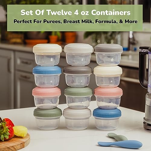 WeeSprout Leakproof Baby Food Storage - 12 Container Set, Small Plastic Containers with Lids, Lock in Freshness, Nutrients, & Flavor, Freezer & Dishwasher Friendly, 4oz Snack Container (Variety Matte) WeeSprout