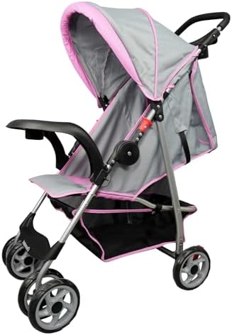 AmorosO Single Stroller - Baby Stroller with Four Wheels - Lightweight Stroller - Convertible Stroller with Extra Storage Space - Foldable Stroller with Sun Protection Hood Cover (Pink/Grey) Amoroso